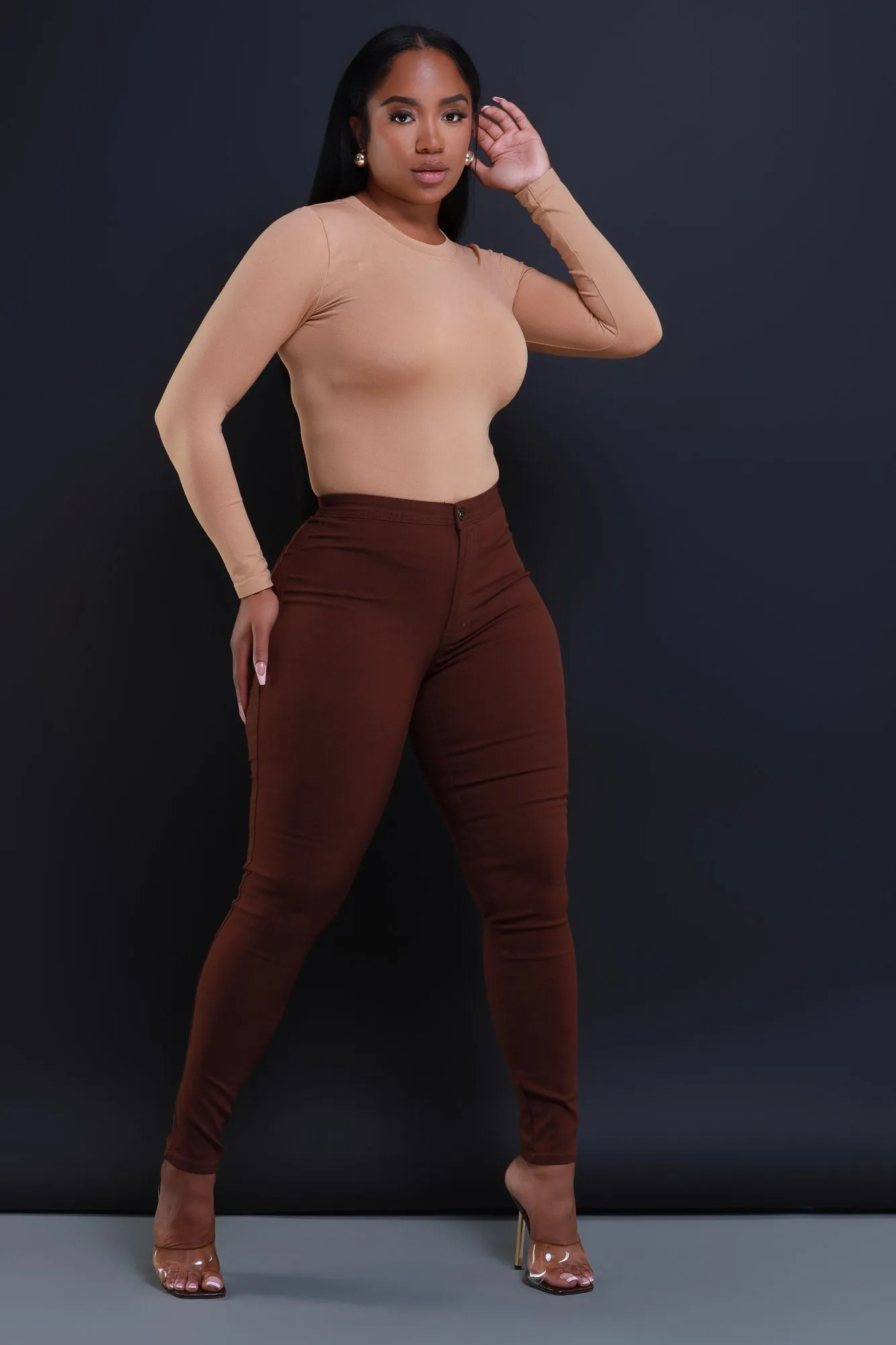 $15.99 Super Swank High Waist Stretchy Jeans - Chocolate