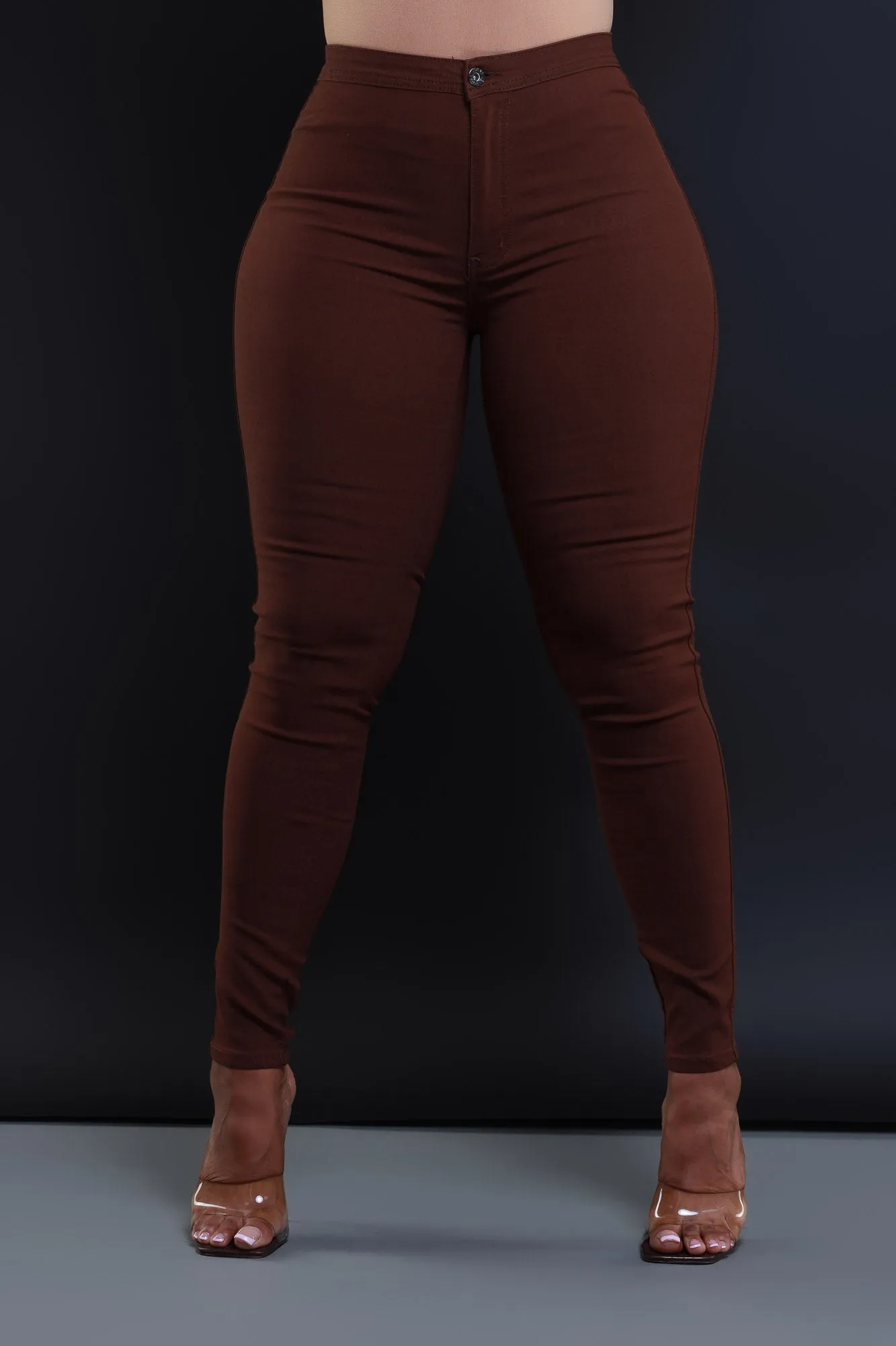 $15.99 Super Swank High Waist Stretchy Jeans - Chocolate