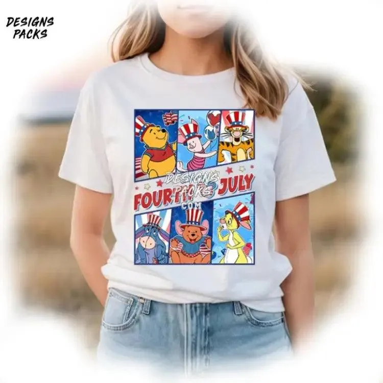 4th Of July American Patriotic Cartoon Winnie The Pooh Fourth Of July PNG Design