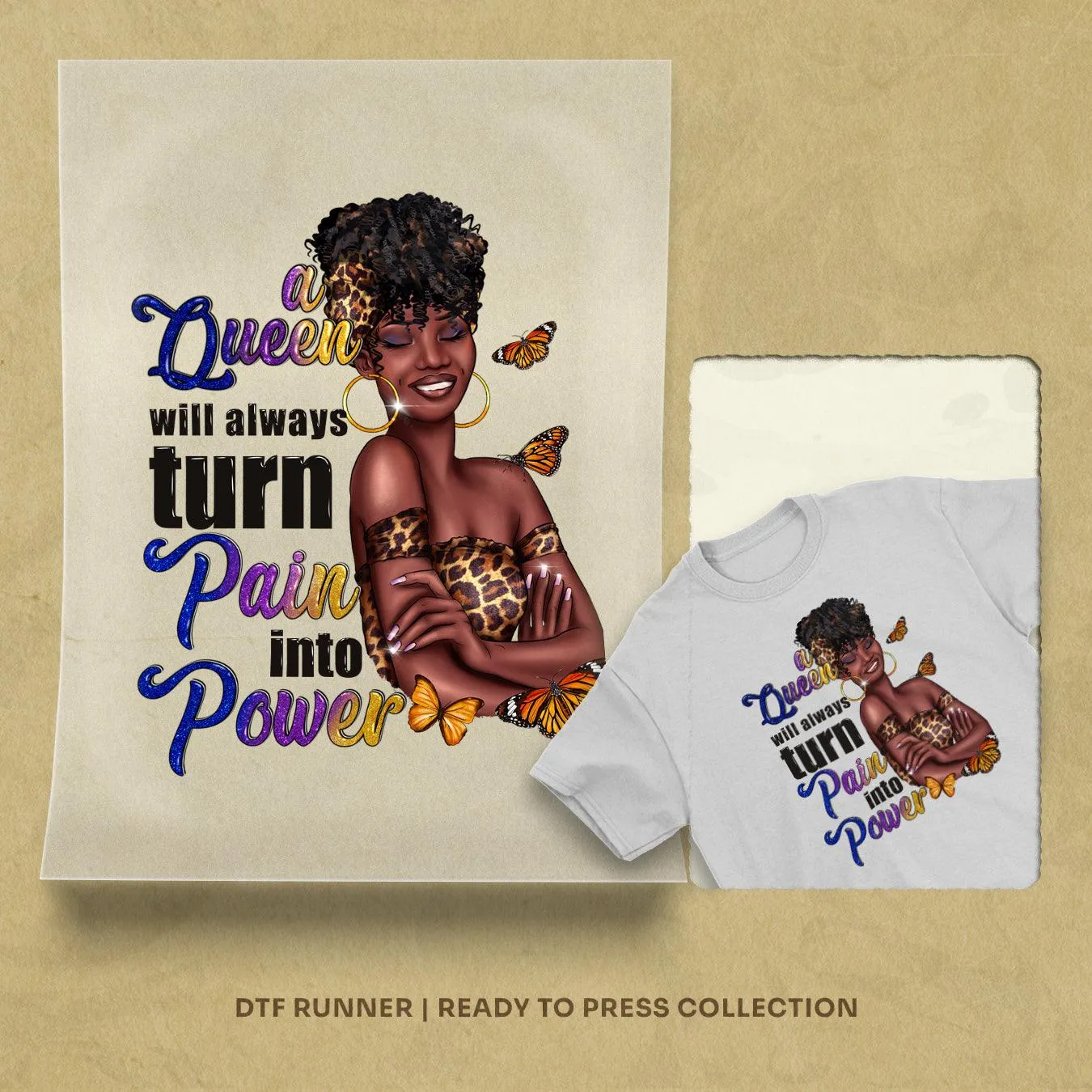 A Queen Will Always Turn Pain Into Power Afro Woman  dtf transfer sheets