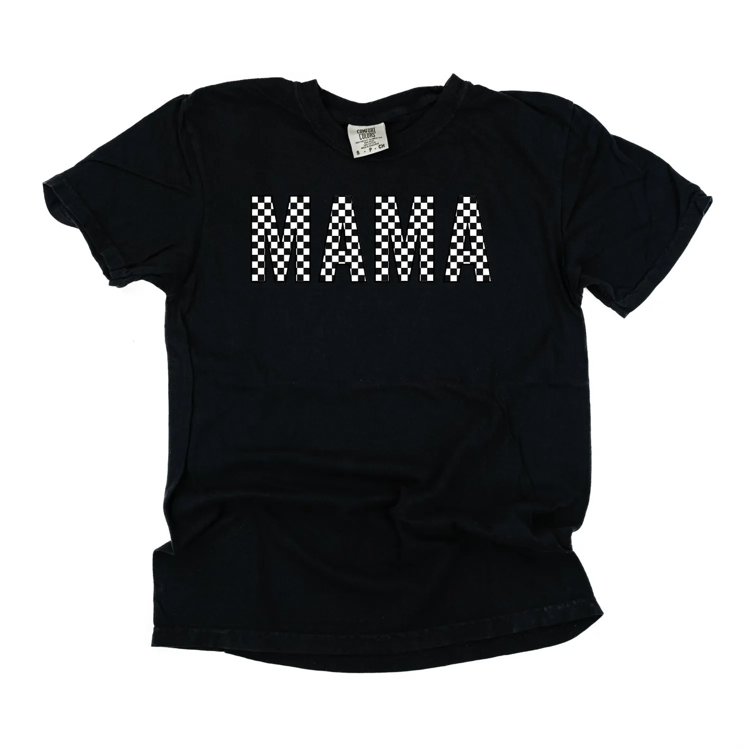 Block Font Checkers - MAMA - SHORT SLEEVE COMFORT COLORS TEE