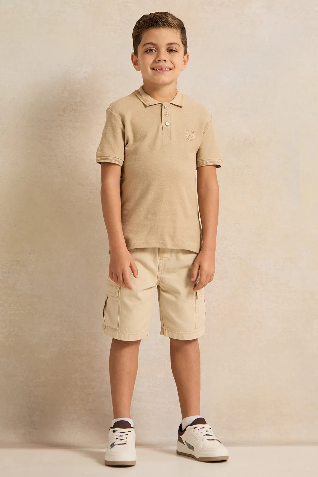 Boys Beige Collared Polo Shirt