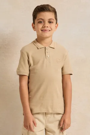 Boys Beige Collared Polo Shirt