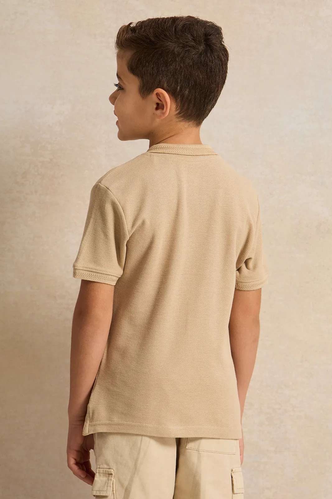 Boys Beige Collared Polo Shirt