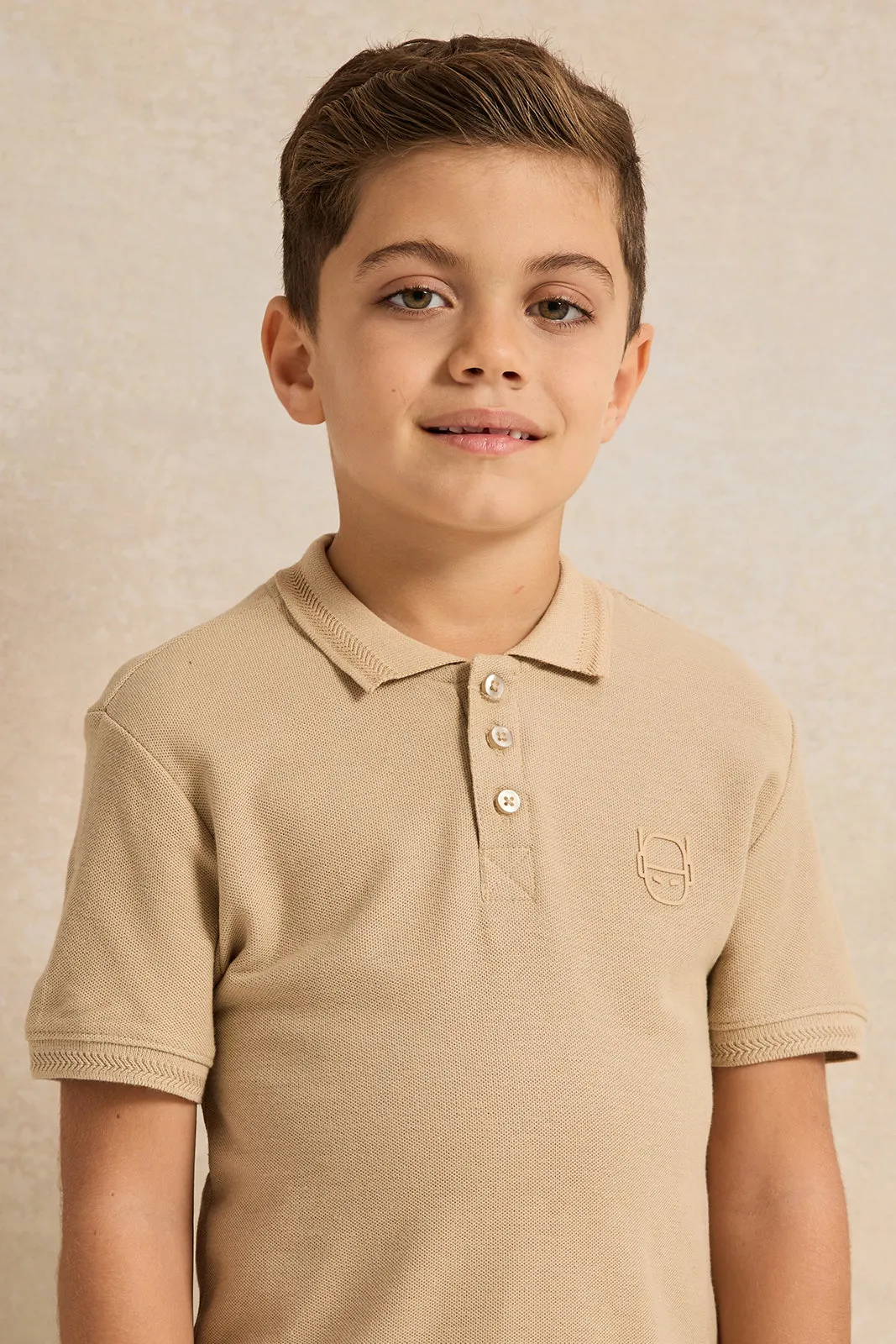 Boys Beige Collared Polo Shirt