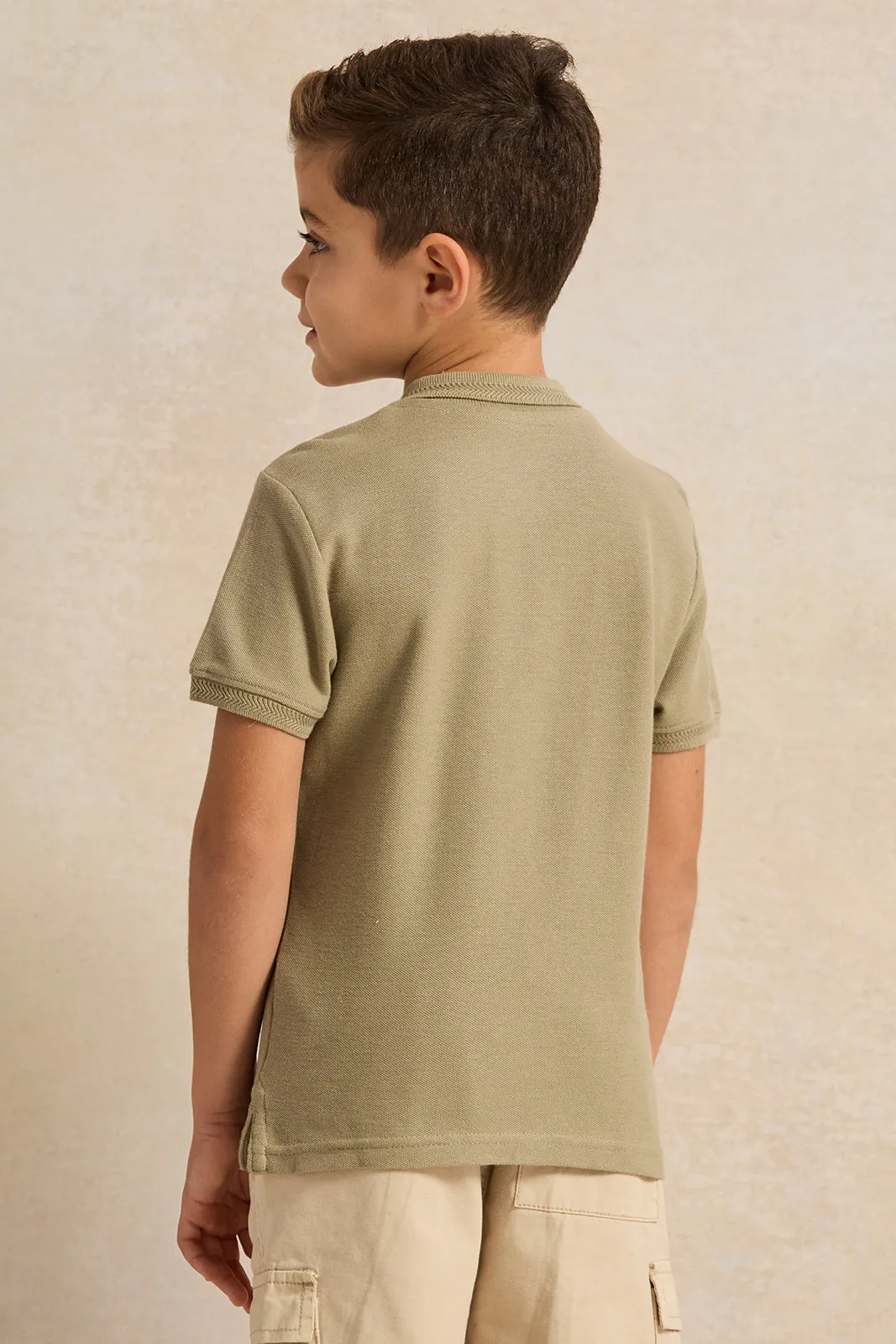 Boys Olive Collared Polo Shirt