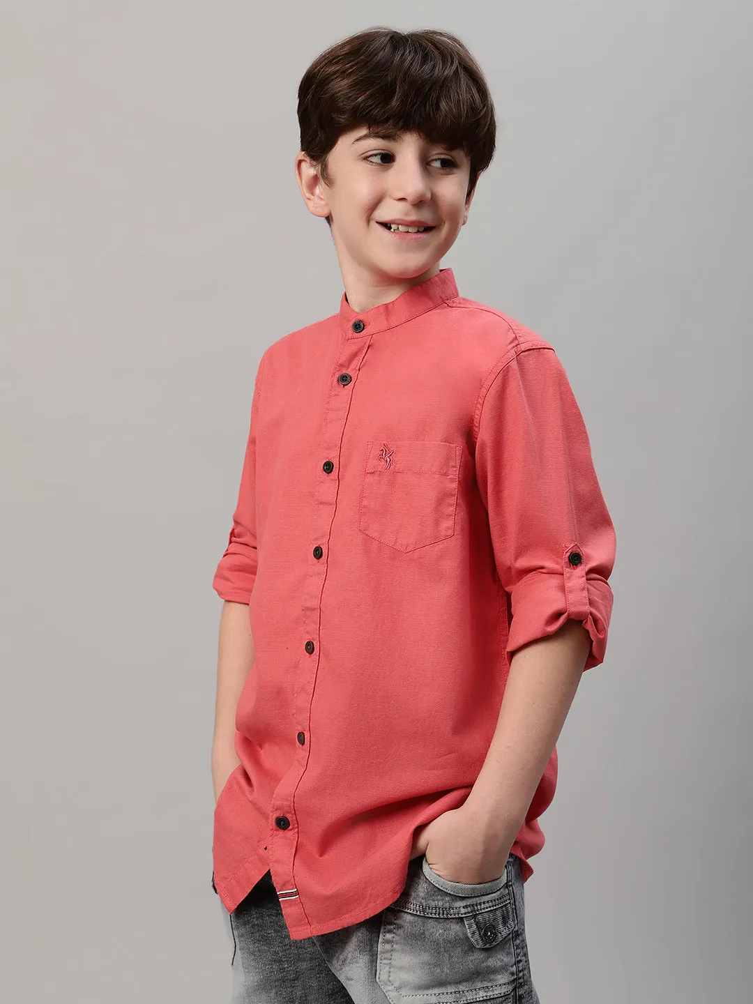 Boy's Red Solid Full Sleeve Shirt