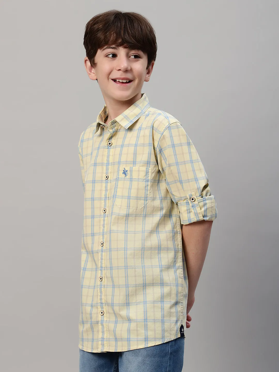 Boy's Yellow Checkered Full Sleeve Shirt