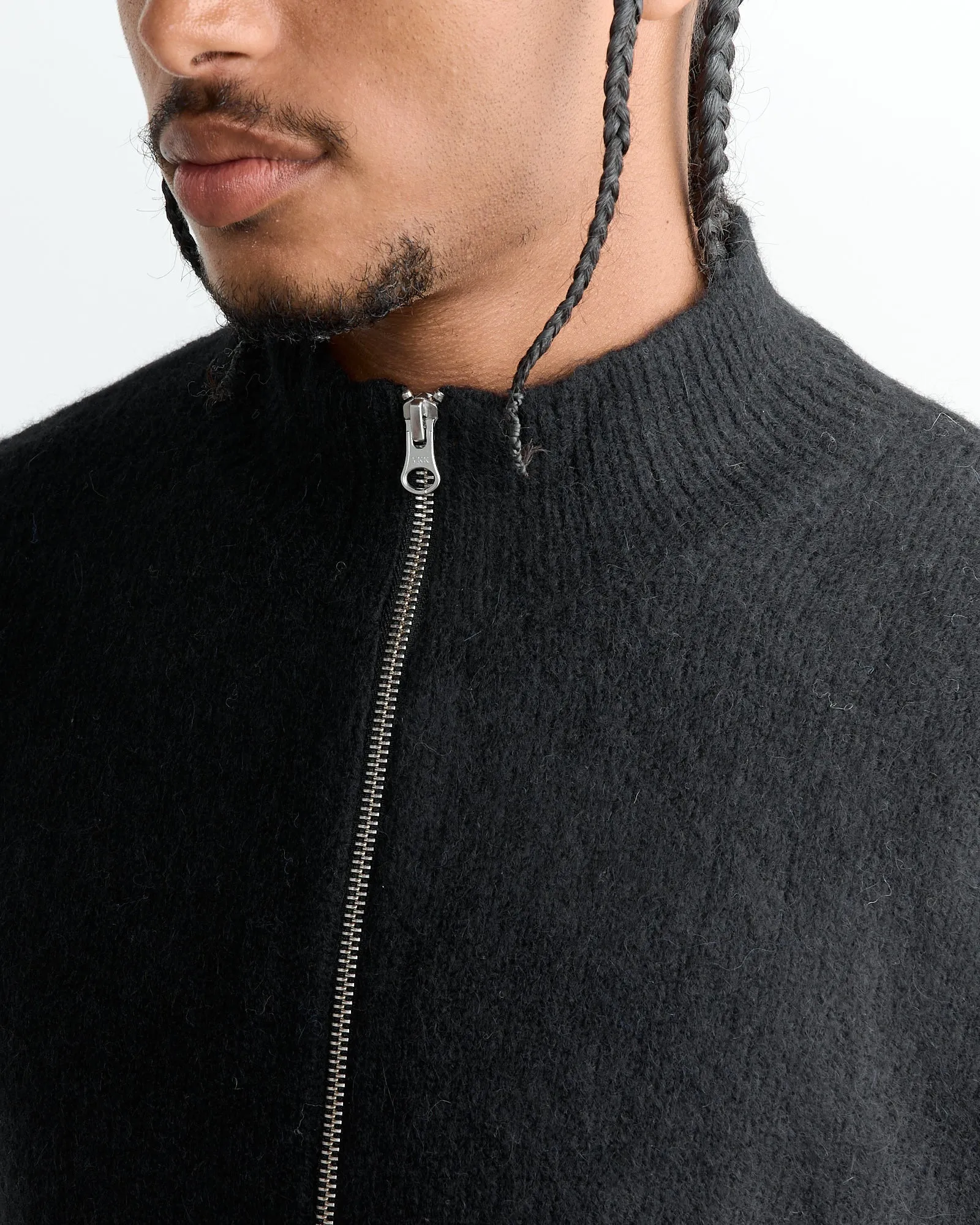 Brushed Mock Full Zip Sweater in Black