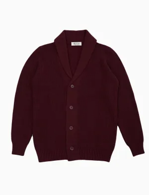 Burgundy Ribbed Shawl Neck Wool & Cashmere Cardigan