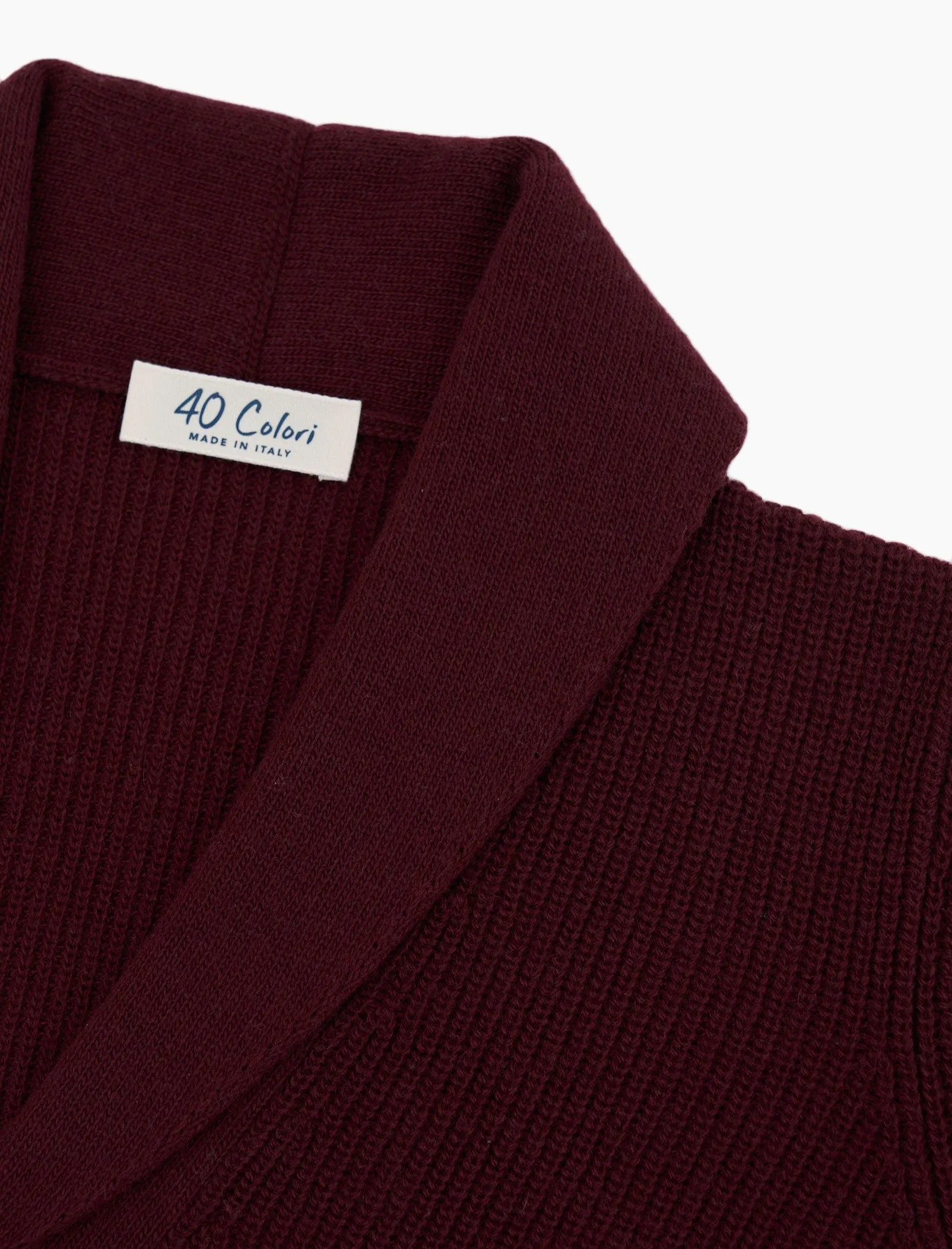 Burgundy Ribbed Shawl Neck Wool & Cashmere Cardigan