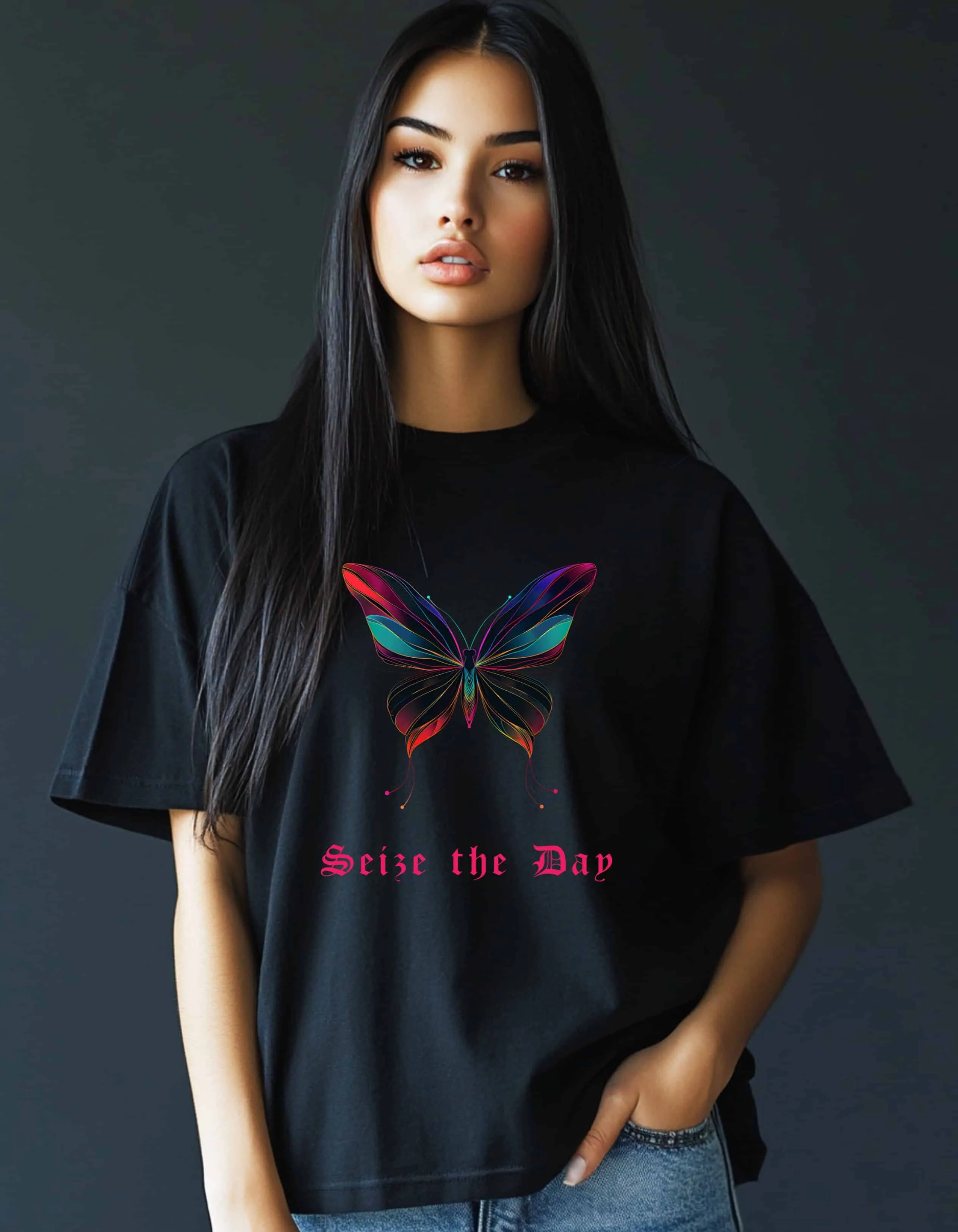 Butterfly Line Art Premium Oversized Cotton Tshirt