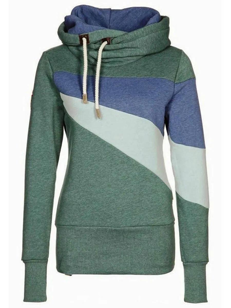 Casual Long Sleeve Colorblock Hooded Sweatshirt