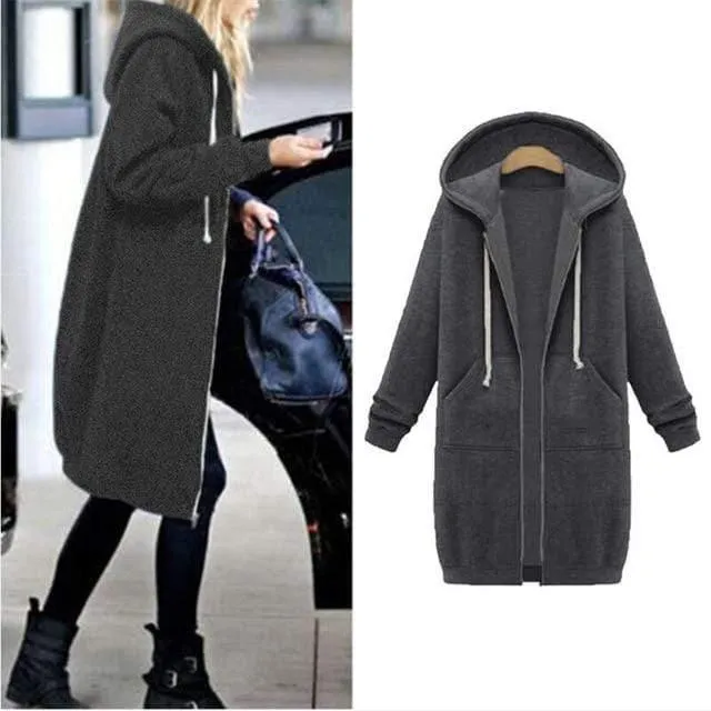 Casual Long Zippered Hooded Jacket