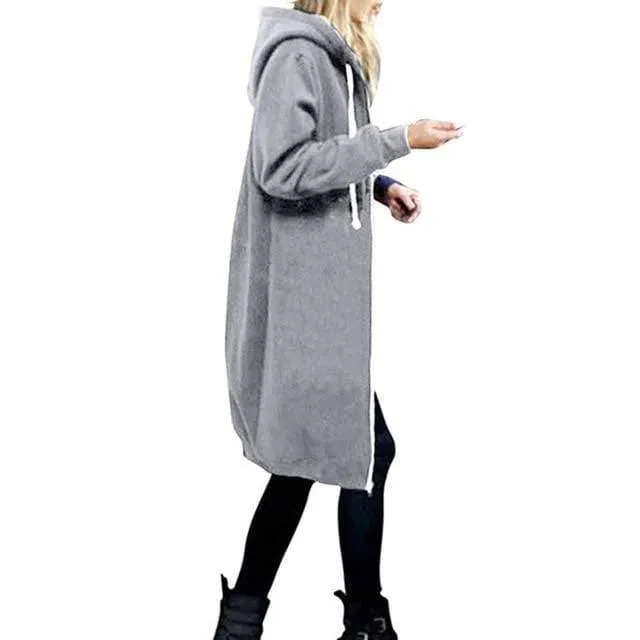 Casual Long Zippered Hooded Jacket