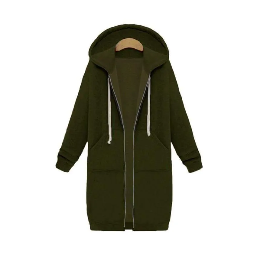 Casual Long Zippered Hooded Jacket