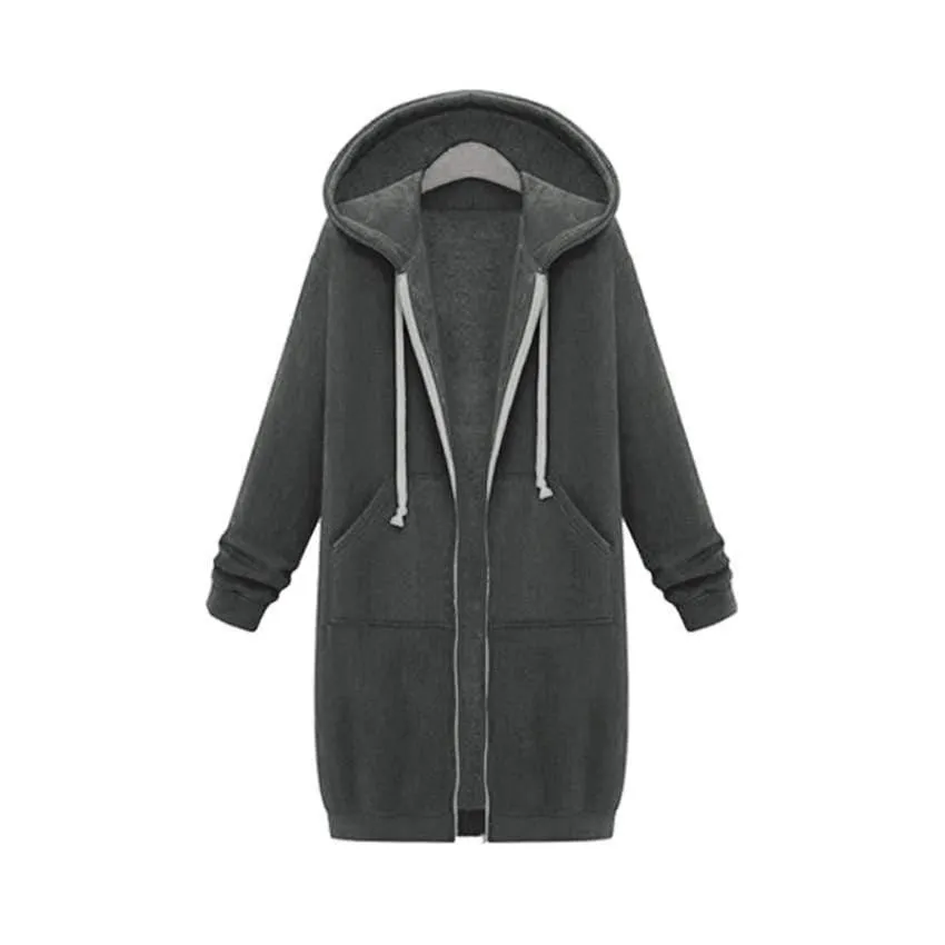 Casual Long Zippered Hooded Jacket