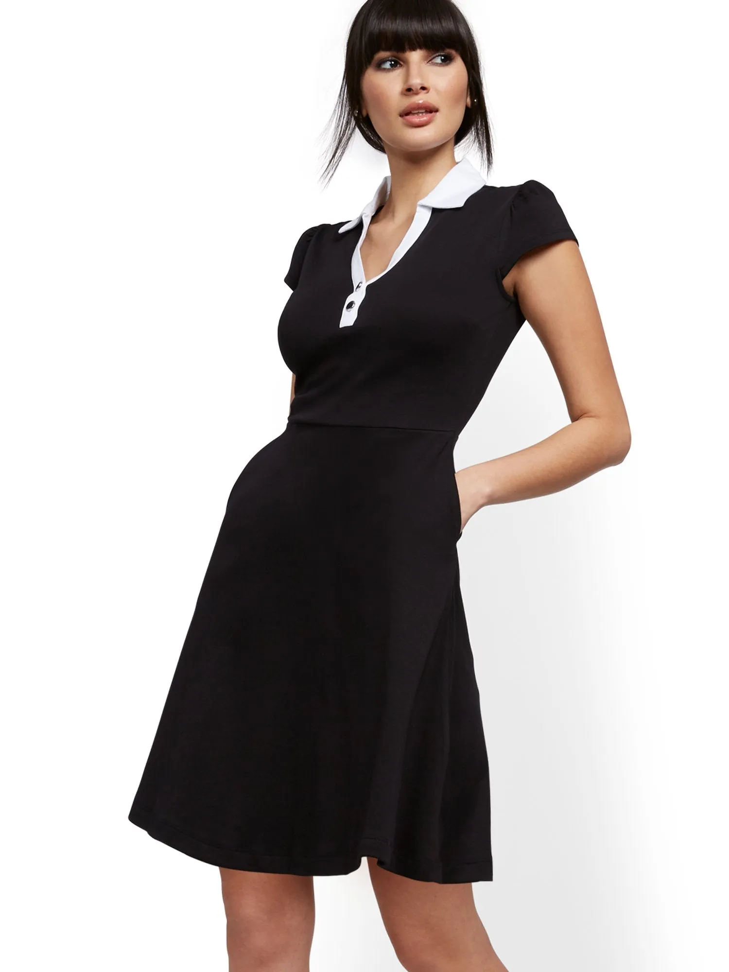 Cotton Collared Fit and Flare Dress