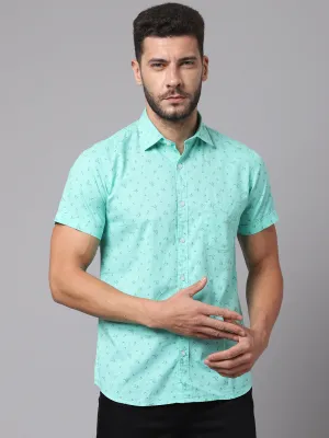 Cotton Printed Green Half Sleeve Regular Fit Casual Shirt for Men with Pocket