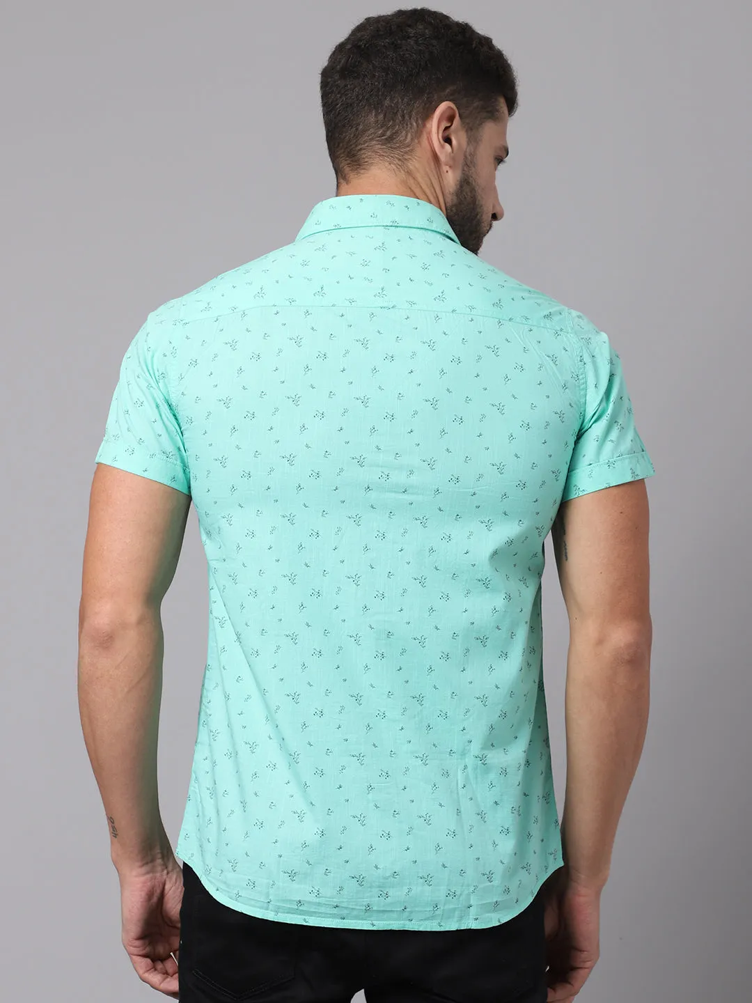 Cotton Printed Green Half Sleeve Regular Fit Casual Shirt for Men with Pocket