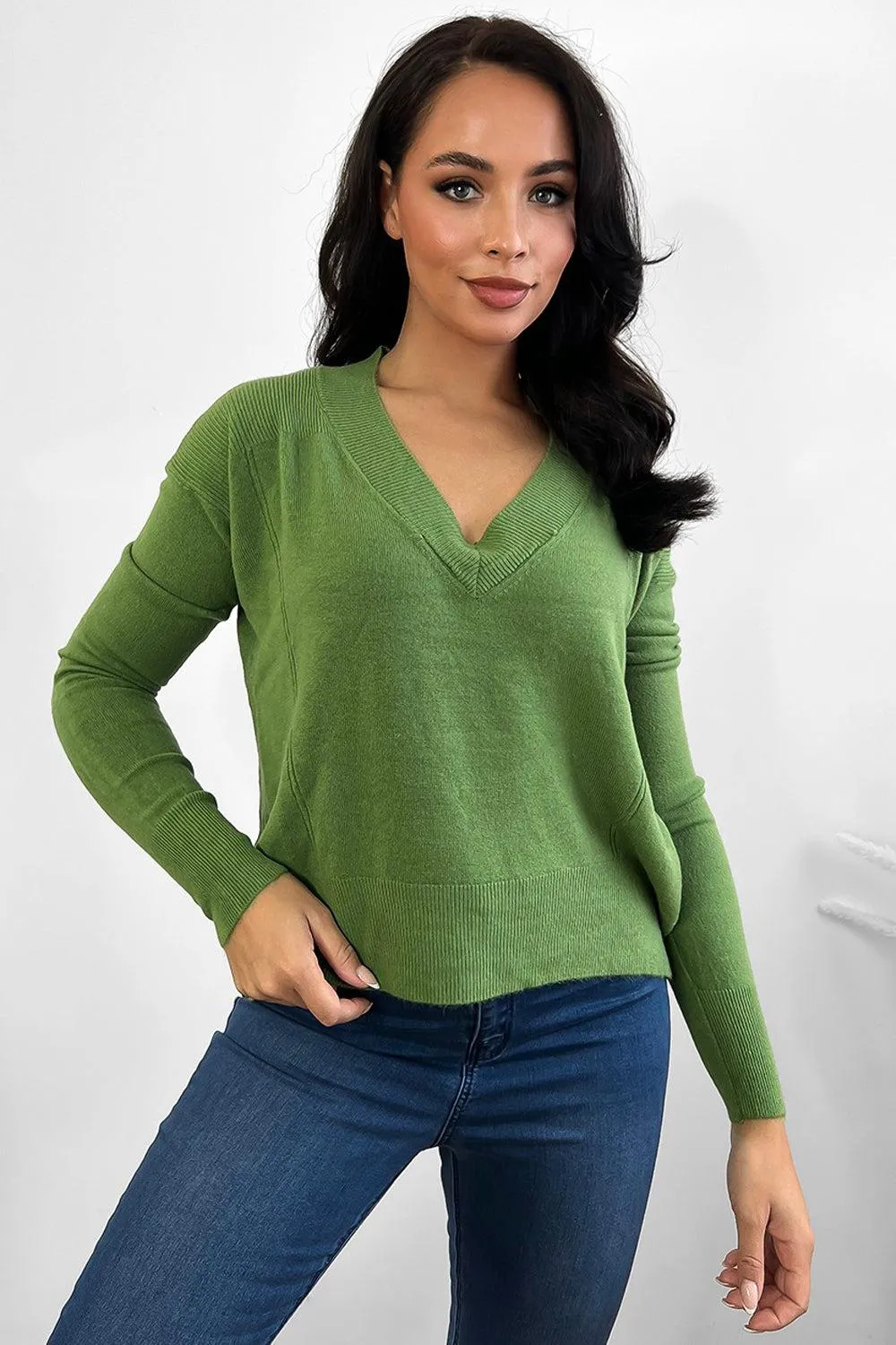 Deep V-Neck Soft Thin Knit Pullover