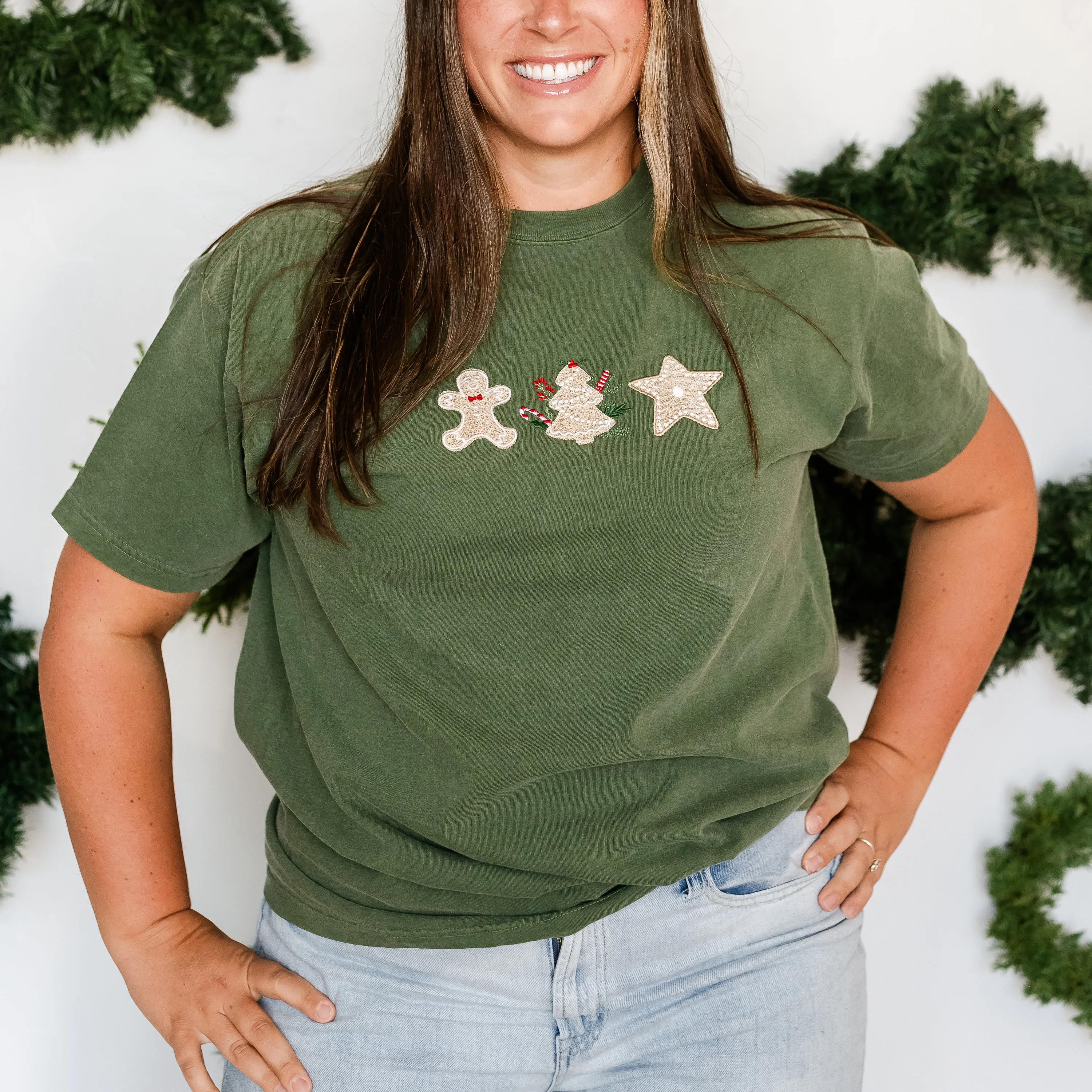 Embroidered Gingerbread Cookies - Comfort Colors Tee