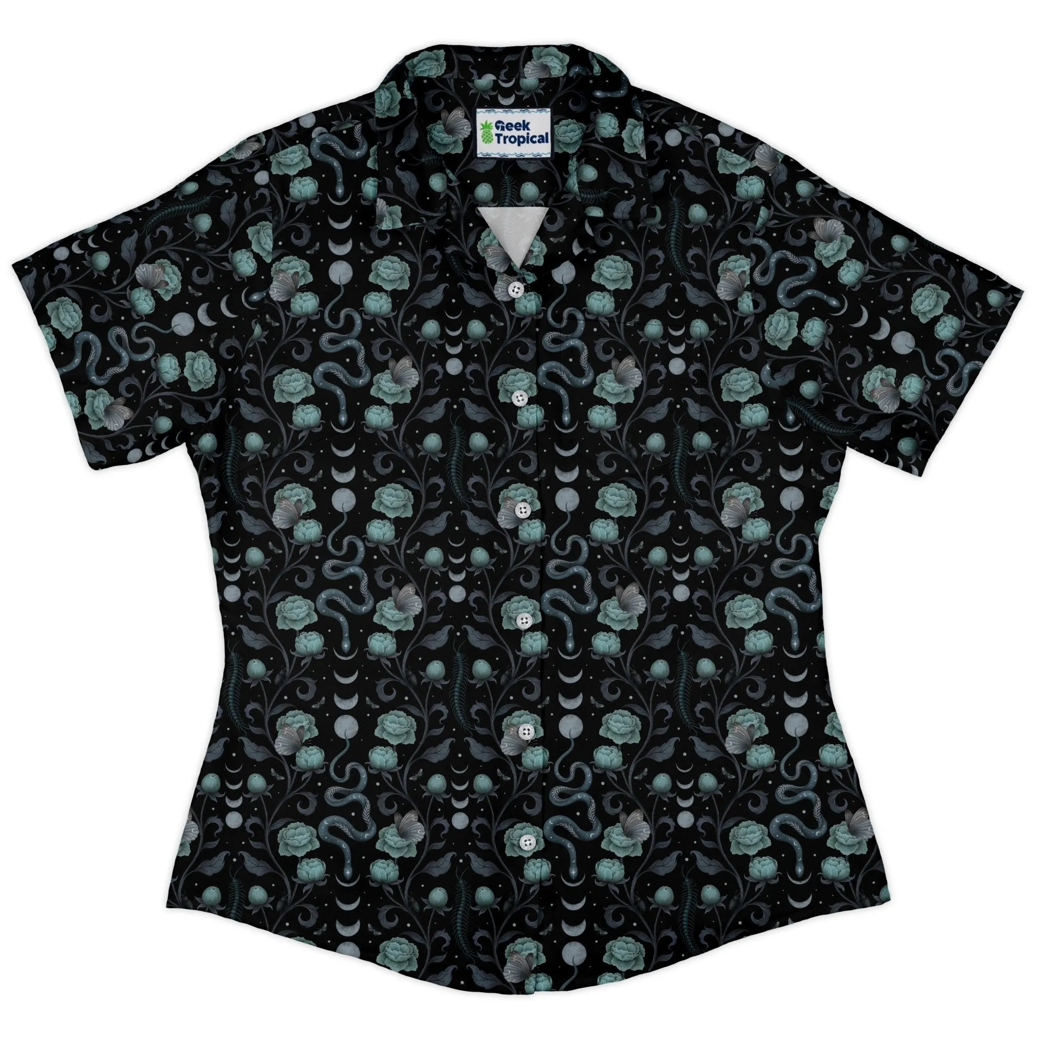 Episodic Serpent Garden Blue Curvy Button Up Shirt