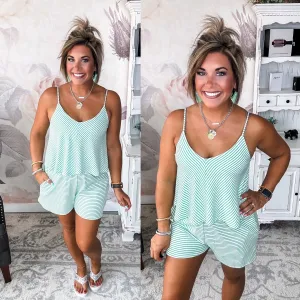 Fallin' For It All Romper - Green & White