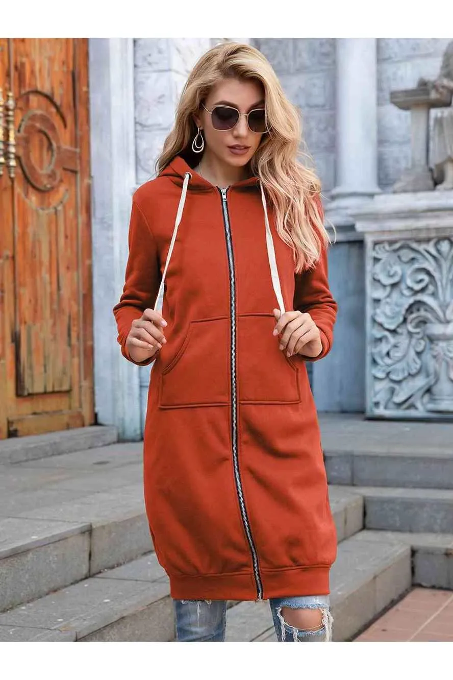 Full Size Zip-Up Longline Hoodie with Pockets