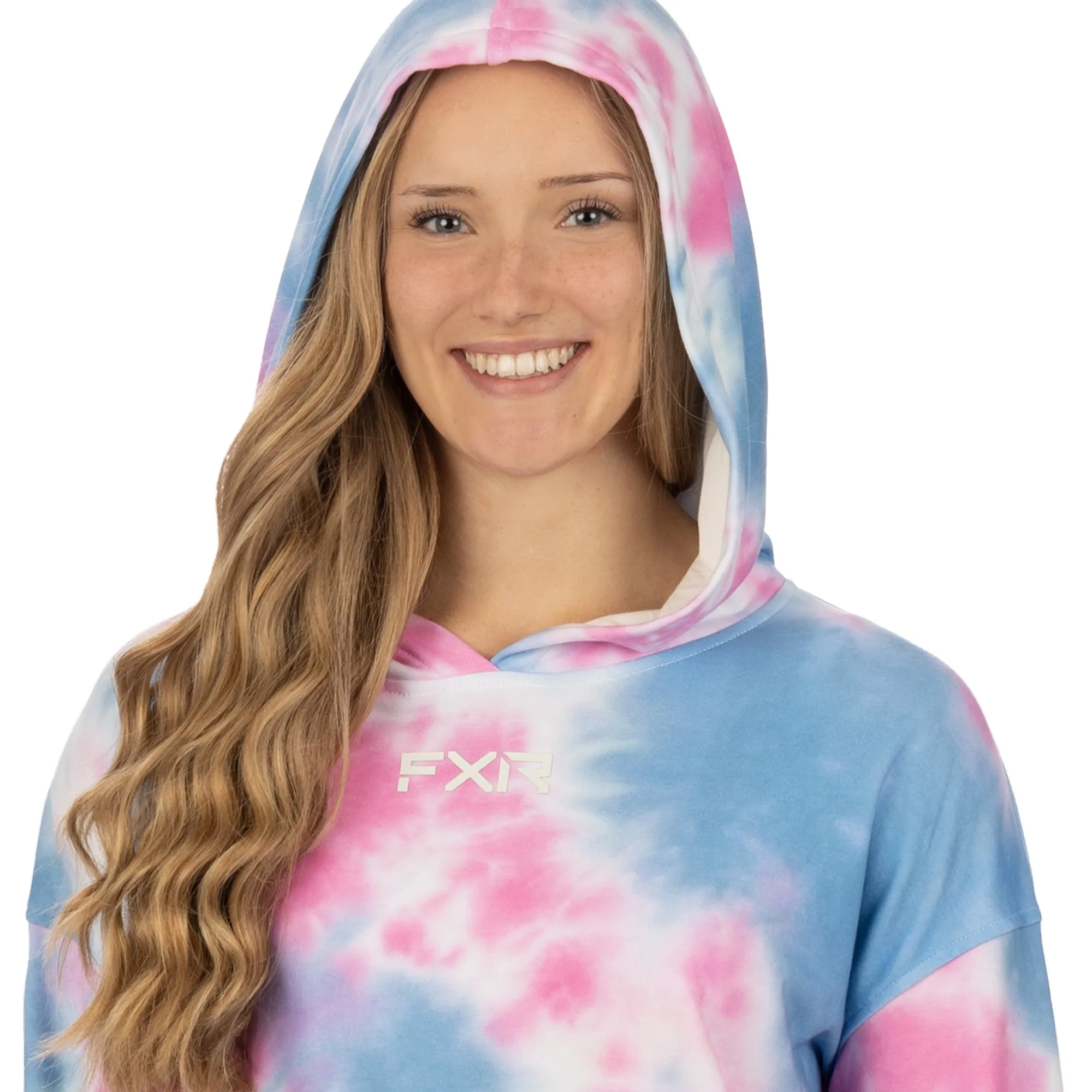 FXR 232253-9441-07 Womens Balance Cropped Pullover Hoodie Pink-Blue Dye - Small