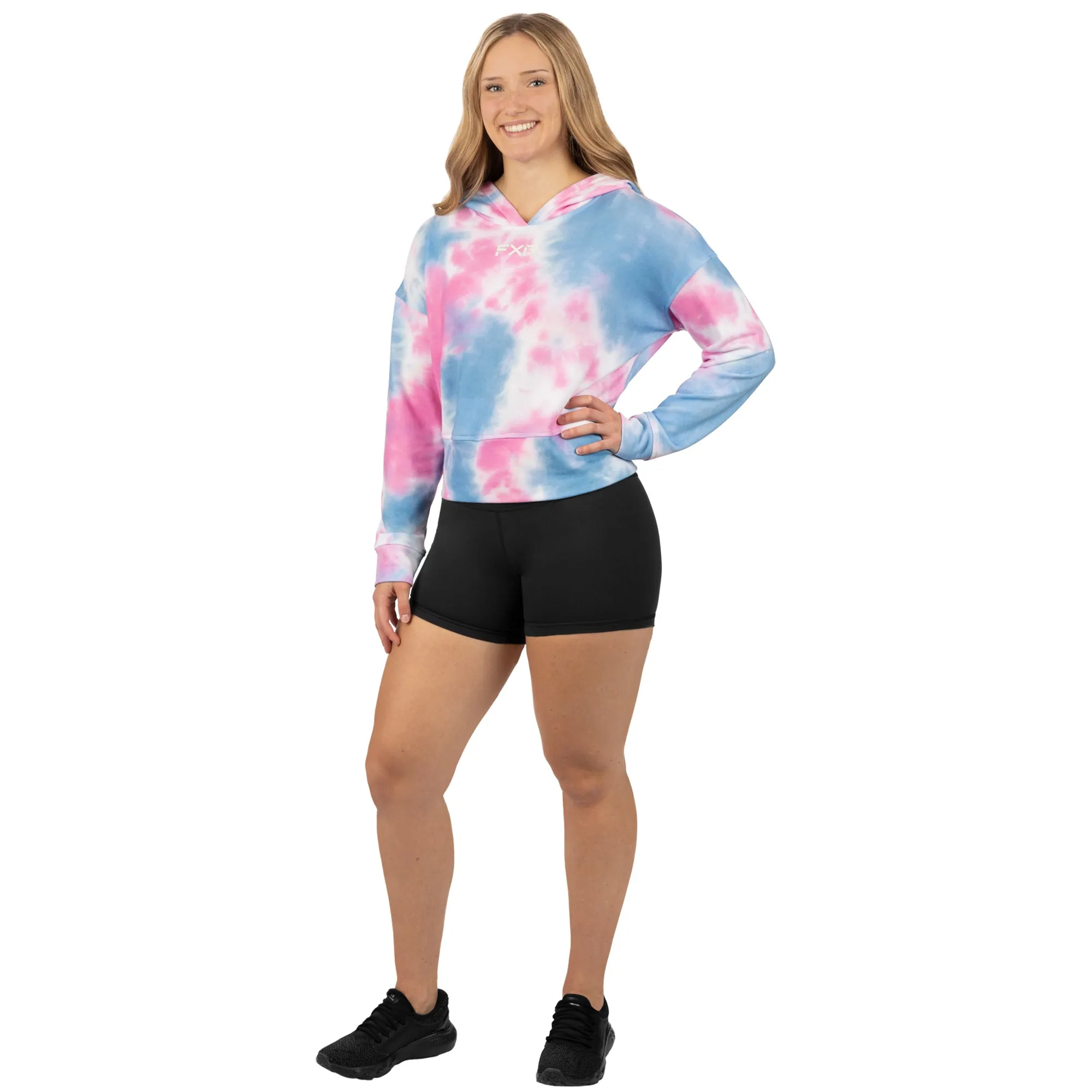 FXR 232253-9441-07 Womens Balance Cropped Pullover Hoodie Pink-Blue Dye - Small