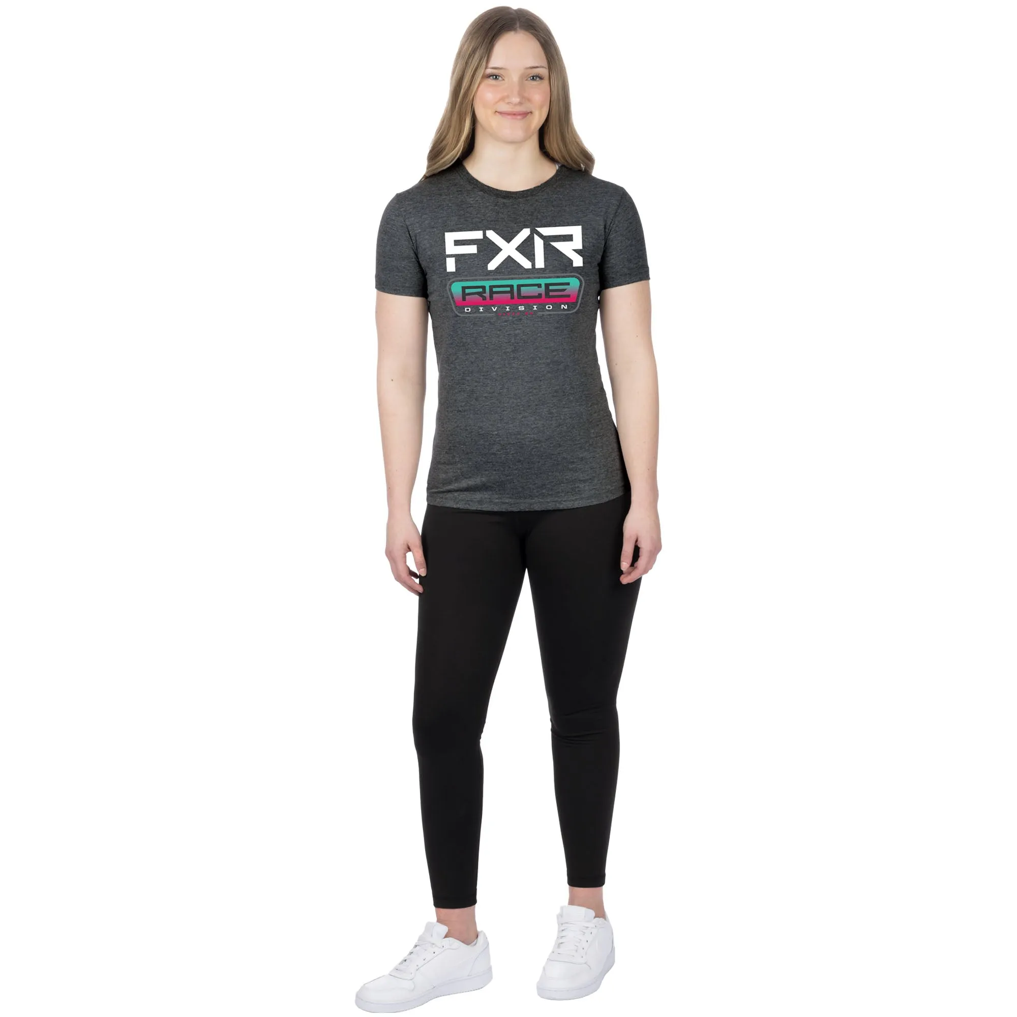 FXR Race Div Premium T-Shirt Charcoal Heather/Mint-Razz Grey