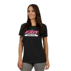 FXR  Womens Moto Premium Boyfriend T-Shirt Black Electric Pink Crew Neck Cotton