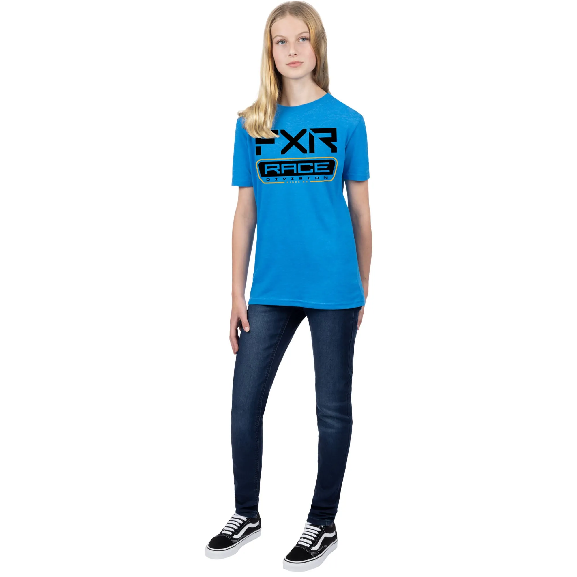 FXR  Youth Race Division Premium T-Shirt Tee Short Sleeve Blue Heather Black