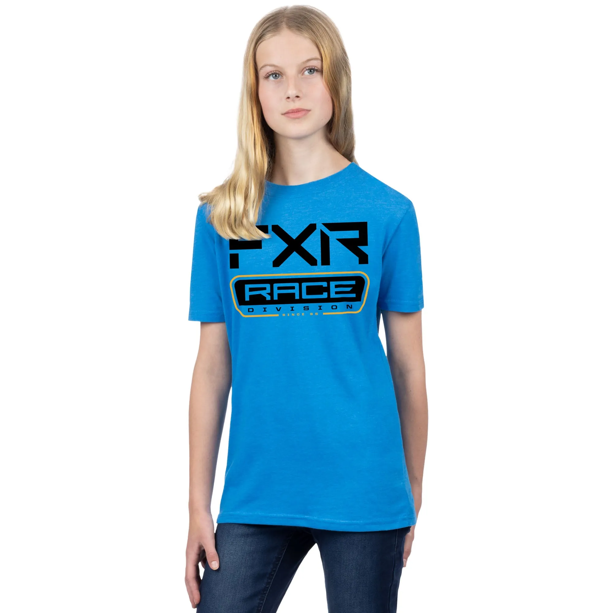 FXR  Youth Race Division Premium T-Shirt Tee Short Sleeve Blue Heather Black