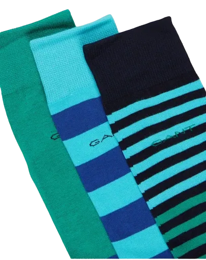 GANT - 3 Pack Stripe Socks - Green/Blue and Red/Blue/Yellow