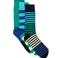 GANT - 3 Pack Stripe Socks - Green/Blue and Red/Blue/Yellow