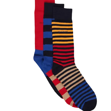 GANT - 3 Pack Stripe Socks - Green/Blue and Red/Blue/Yellow