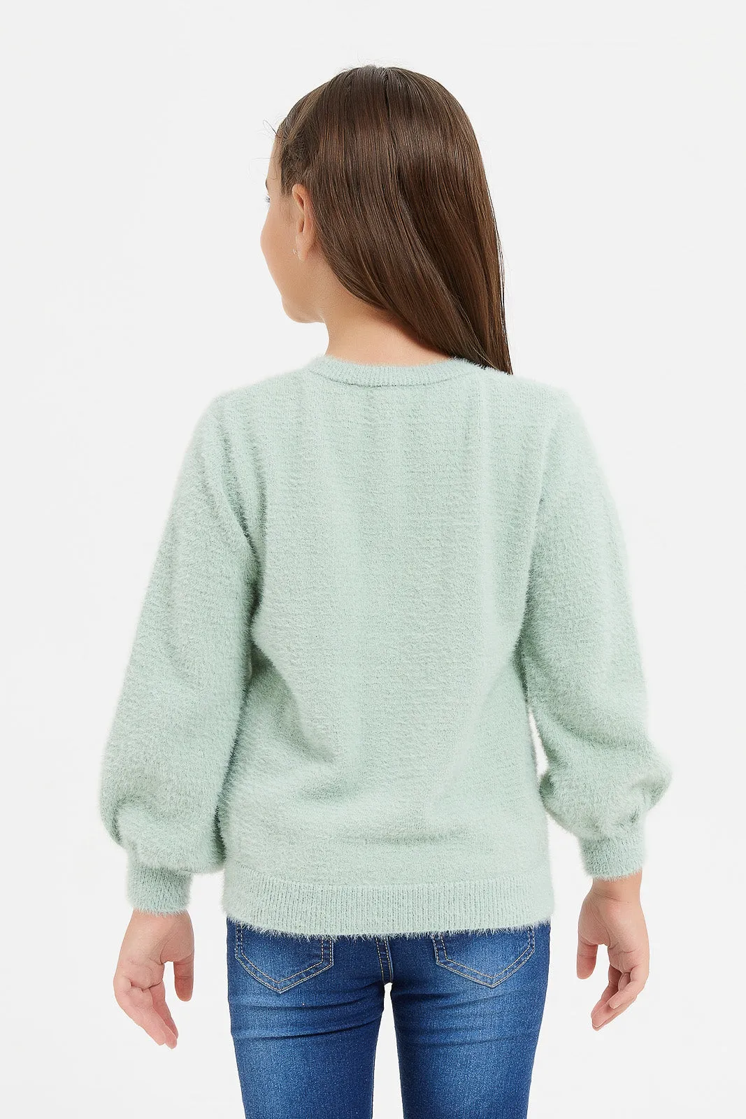 Girls Mint Front Button Cardigan