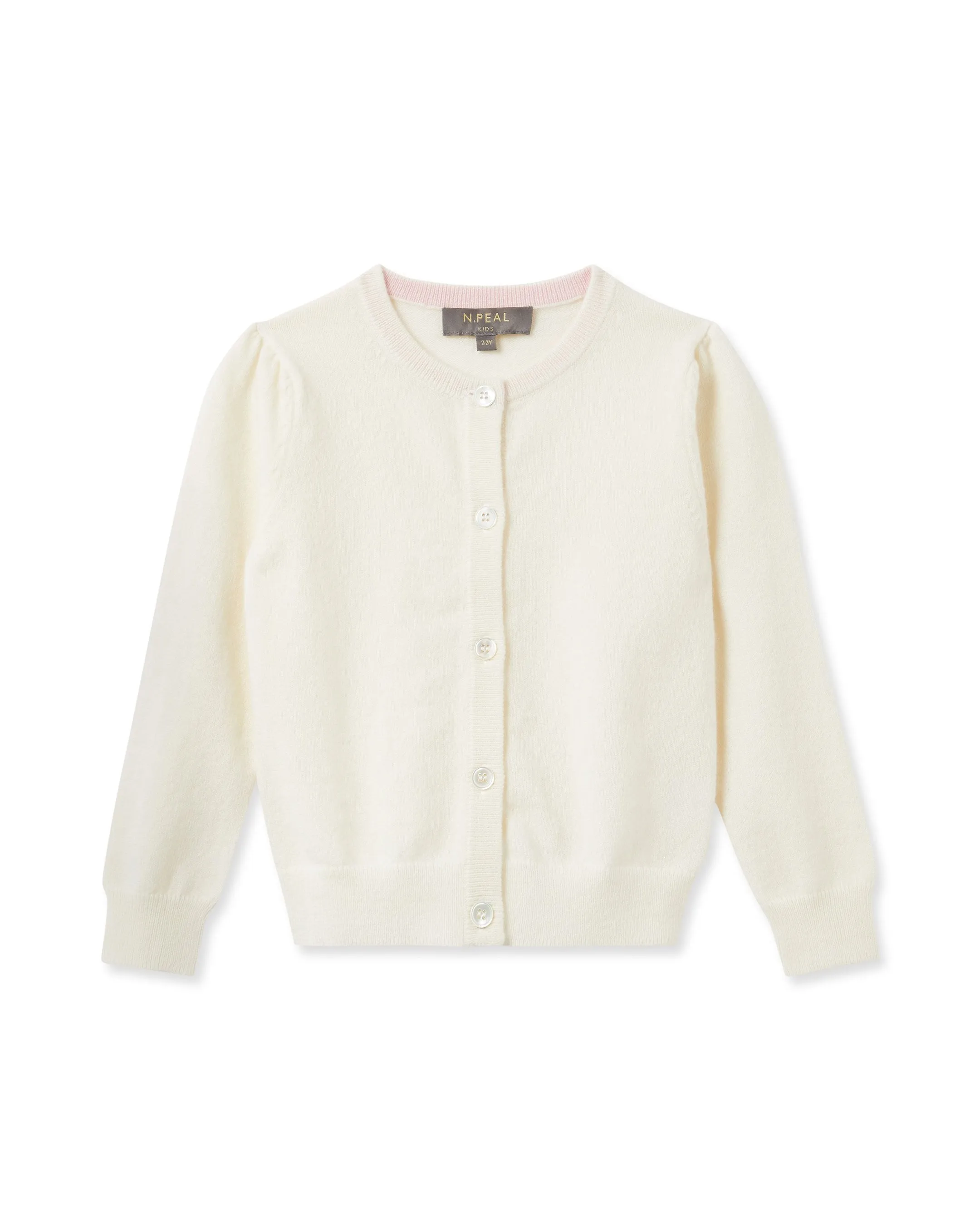 Girls Round Neck Cashmere Cardigan New Ivory White