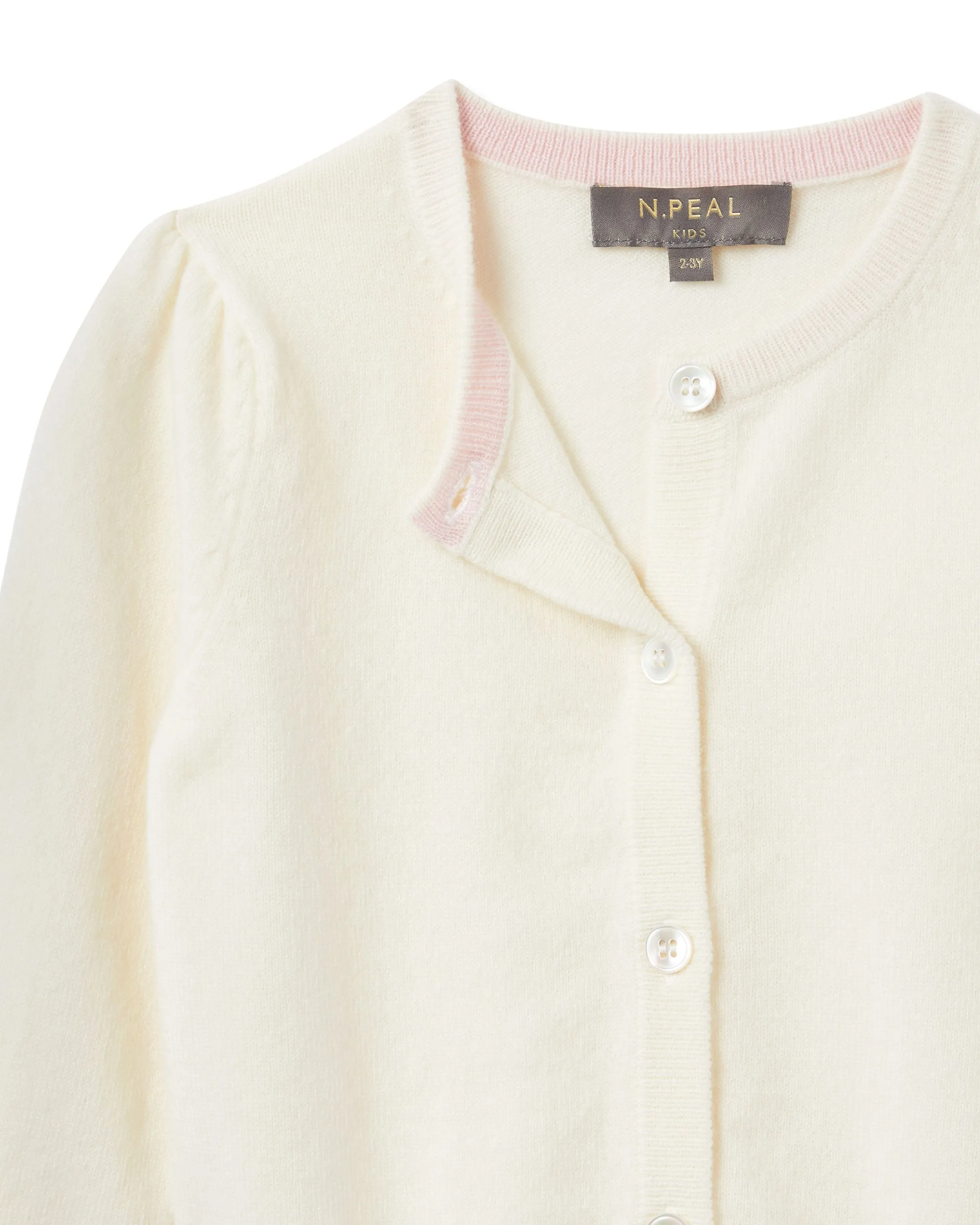 Girls Round Neck Cashmere Cardigan New Ivory White