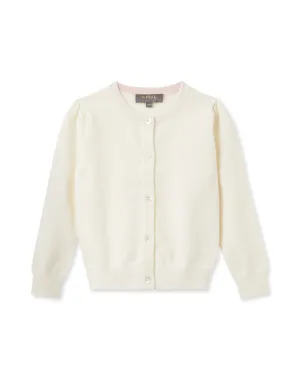 Girls Round Neck Cashmere Cardigan New Ivory White