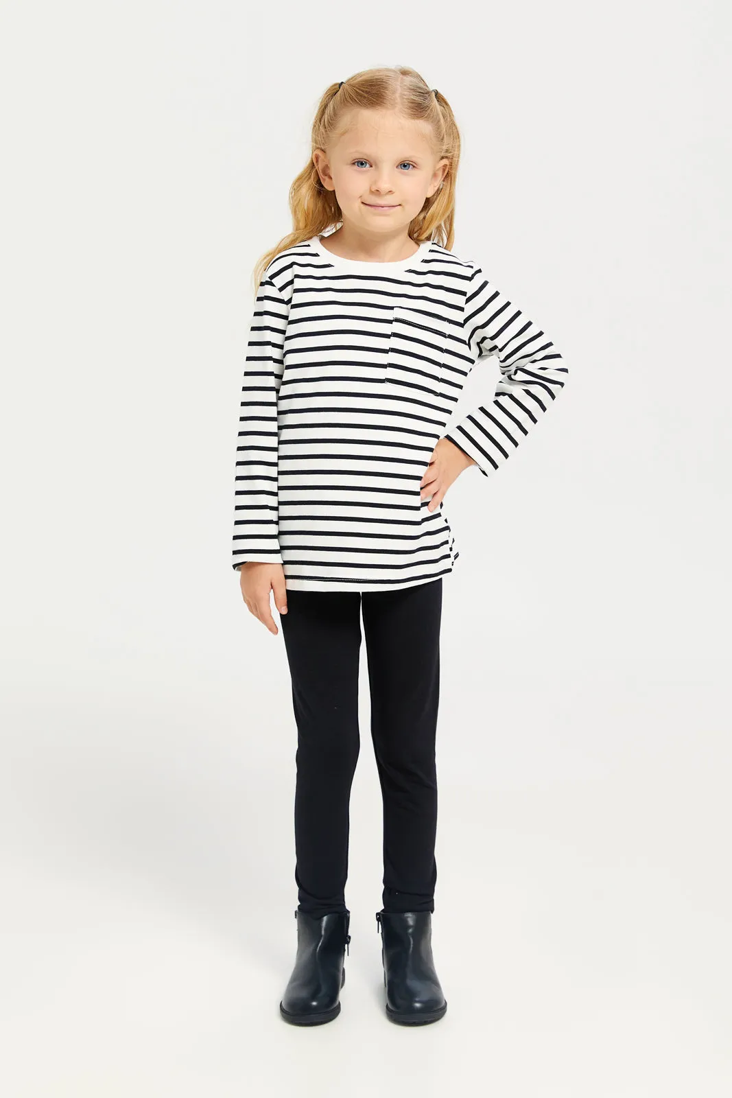 Girls White Long Sleeve Striped T-Shirt