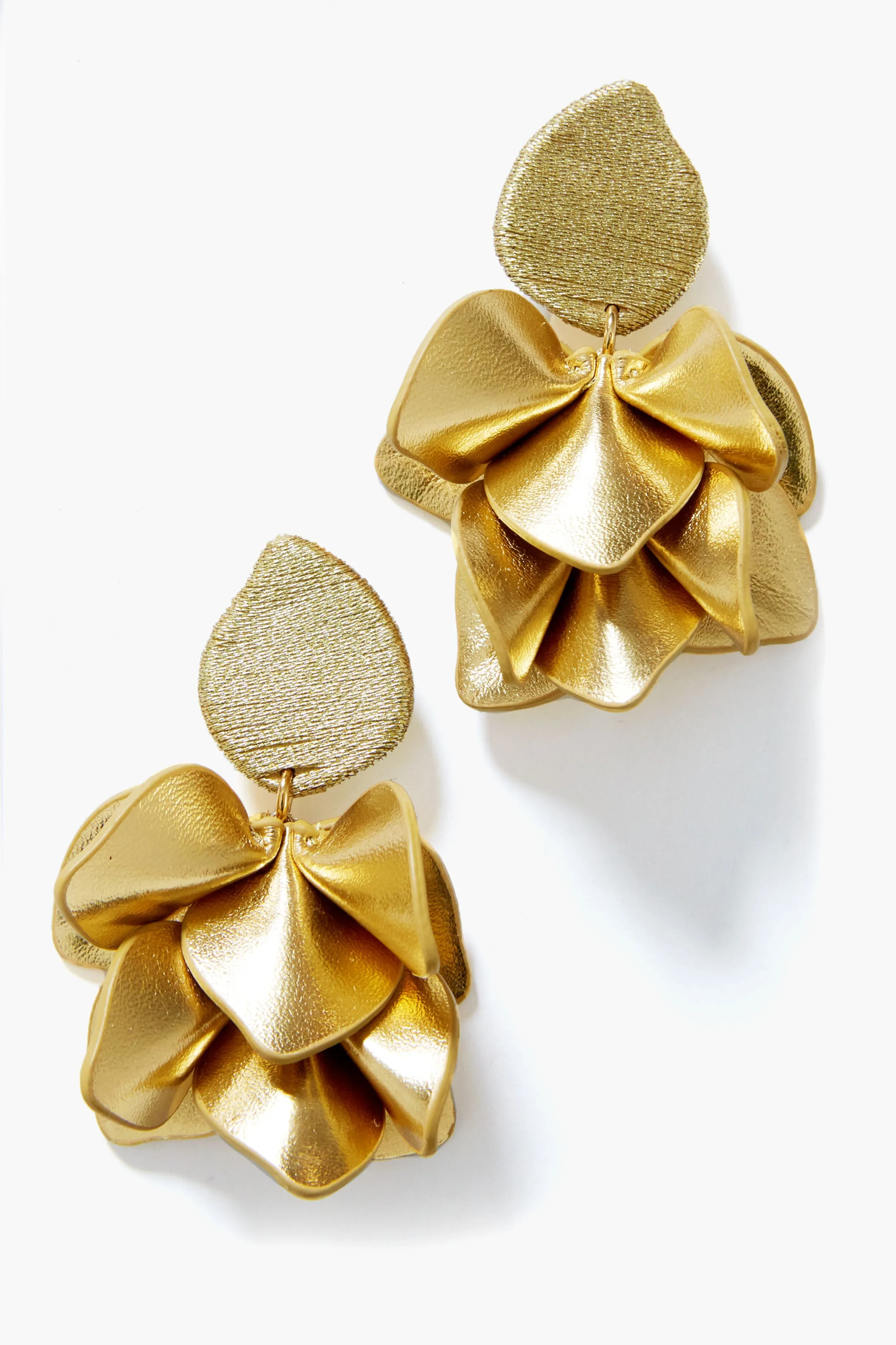 Gold Silk and Leather Orchid Earrings