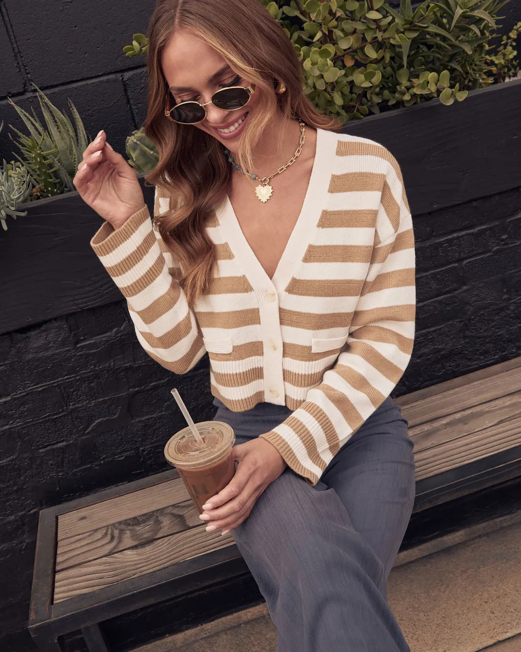 Grisella Striped Cropped Cardigan