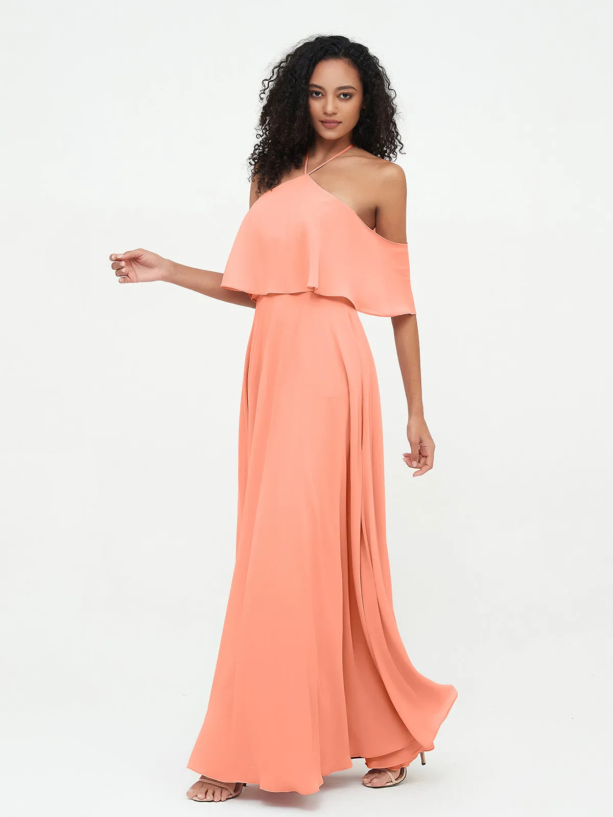 Halter Off the Shoulder Max Dresses with Pockets-Sunset Plus Size