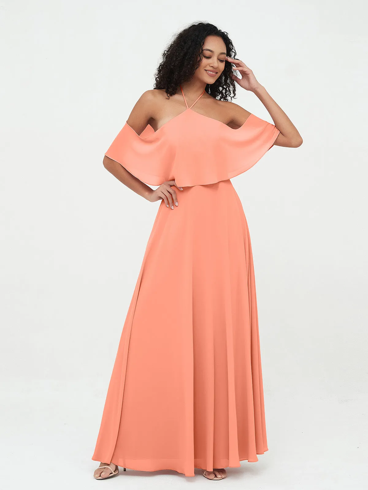 Halter Off the Shoulder Max Dresses with Pockets-Sunset Plus Size