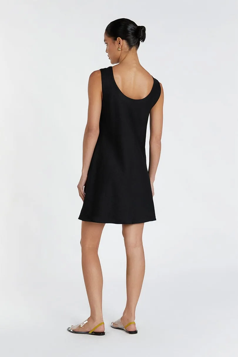 HARMONY BLACK COWL LINEN MINI DRESS