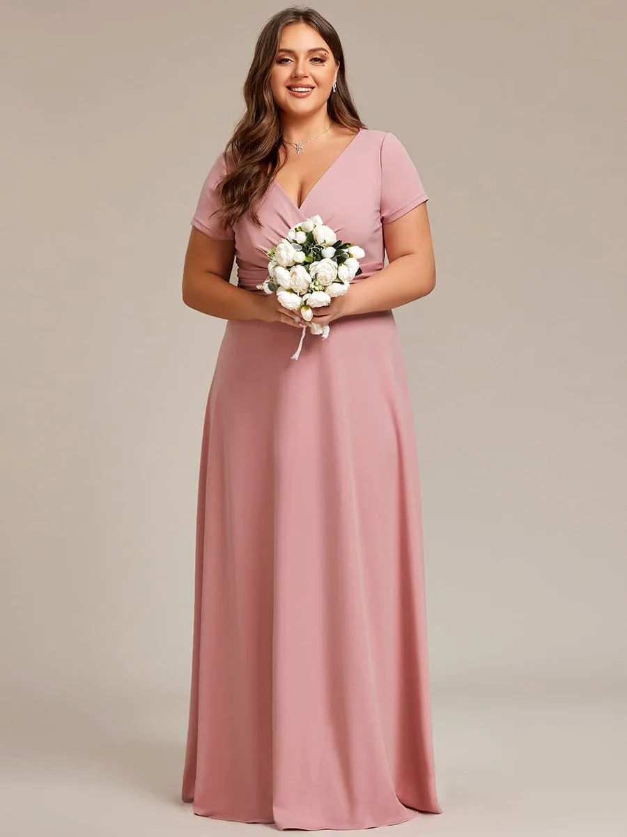 Jana | Plus Size Pleated V-Neck Short Sleeves Empire Waist A-Line Bridesmaid Dress