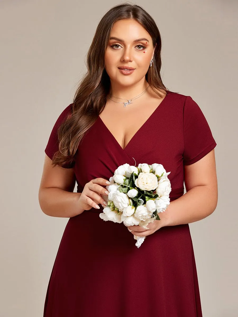 Jana | Plus Size Pleated V-Neck Short Sleeves Empire Waist A-Line Bridesmaid Dress